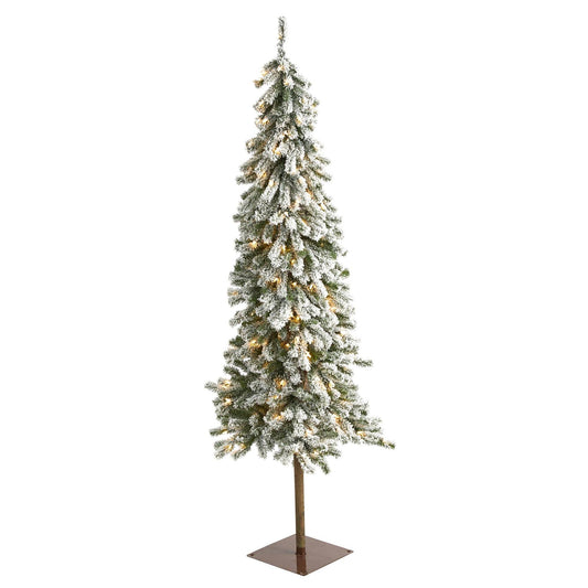 Sapin de Noël artificiel alpin floqué de 6 pi avec 200 lumières et 580 branches pliables