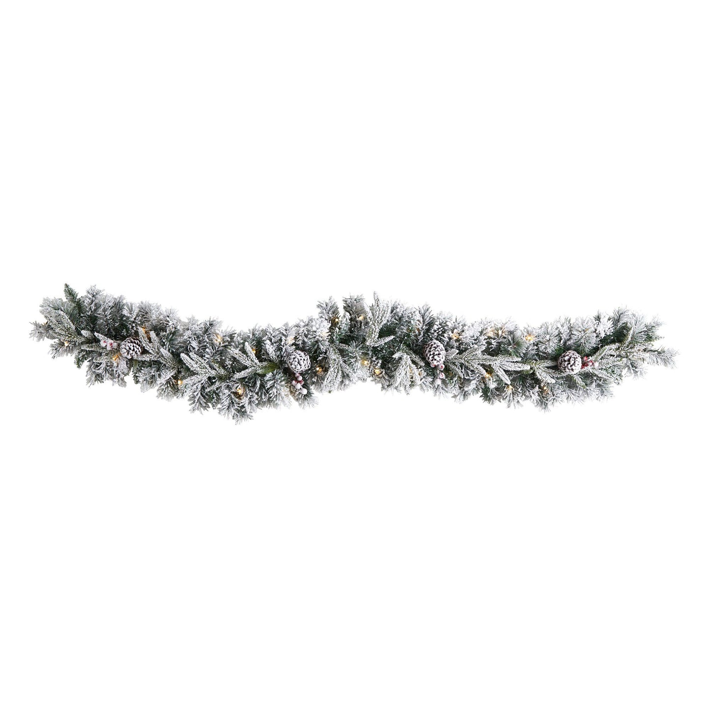 6’ Flocked Artificial Christmas Garland with Pine Cones and 35 Warm White LED Lights - Nearly Natural