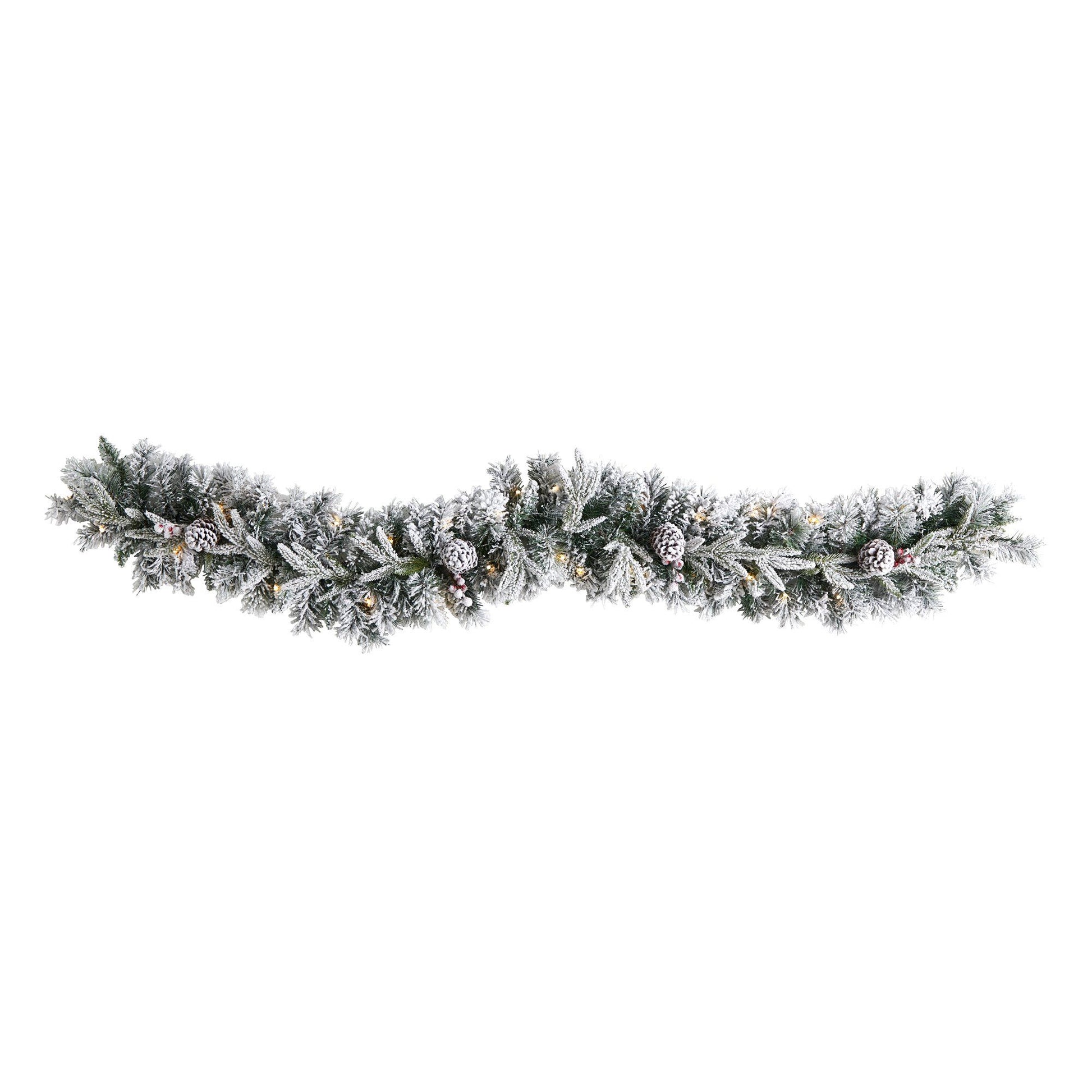 6’ Flocked Artificial Christmas Garland with Pine Cones and 35 Warm White LED Lights - Nearly Natural
