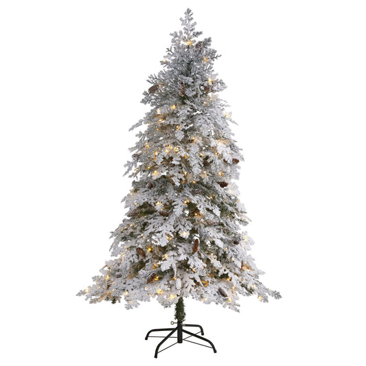 Sapin de Noël artificiel en épicéa du Montana floqué de 6 pi avec 250 lumières LED transparentes