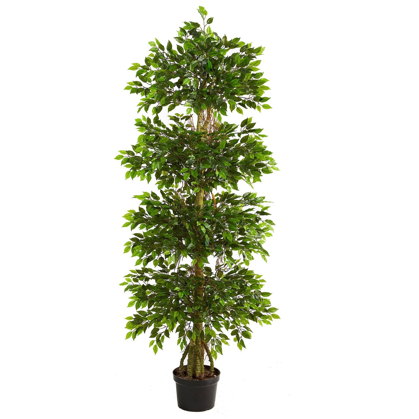 Arbre artificiel mini ficus à quatre niveaux de 6 pi résistant aux UV (intérieur/extérieur)