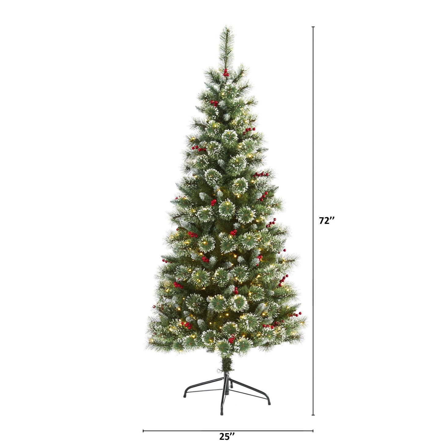 Árbol de Navidad artificial de pino suizo esmerilado de 6 pies con 300 luces LED transparentes y bayas