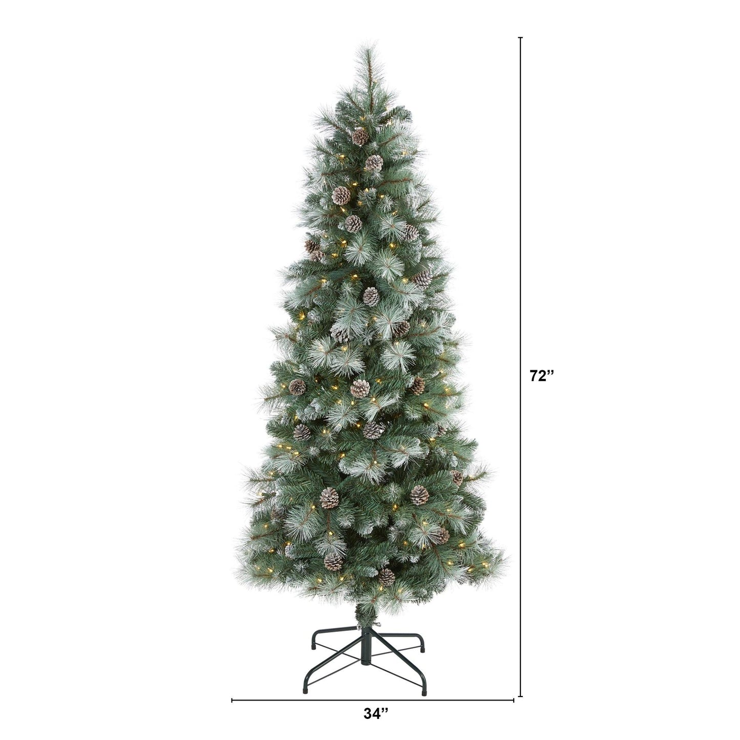 Árbol de Navidad artificial de pino de montaña de Columbia Británica con punta esmerilada de 6 pies con 250 luces transparentes, piñas y 588 ramas flexibles