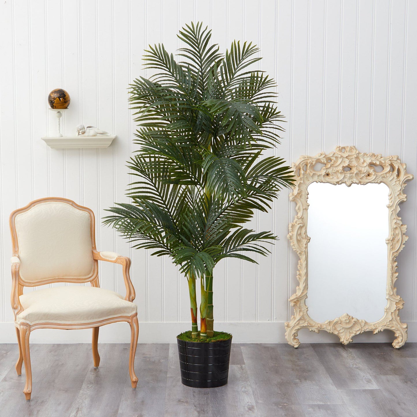 6’ Golden Cane Artificial Palm Tree in Black Tin Planter