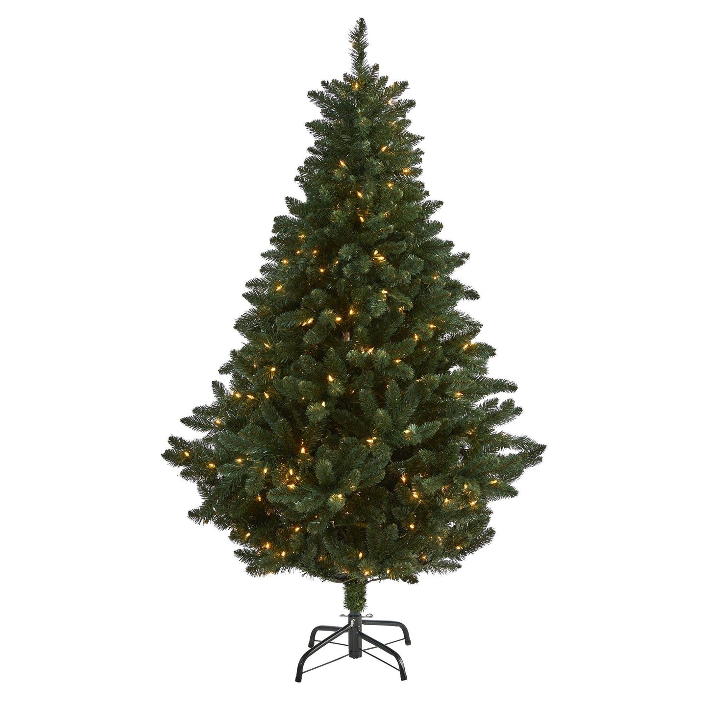 Árbol de Navidad artificial de abeto rocoso del norte de 6 pies con 300 luces transparentes y 838 ramas flexibles