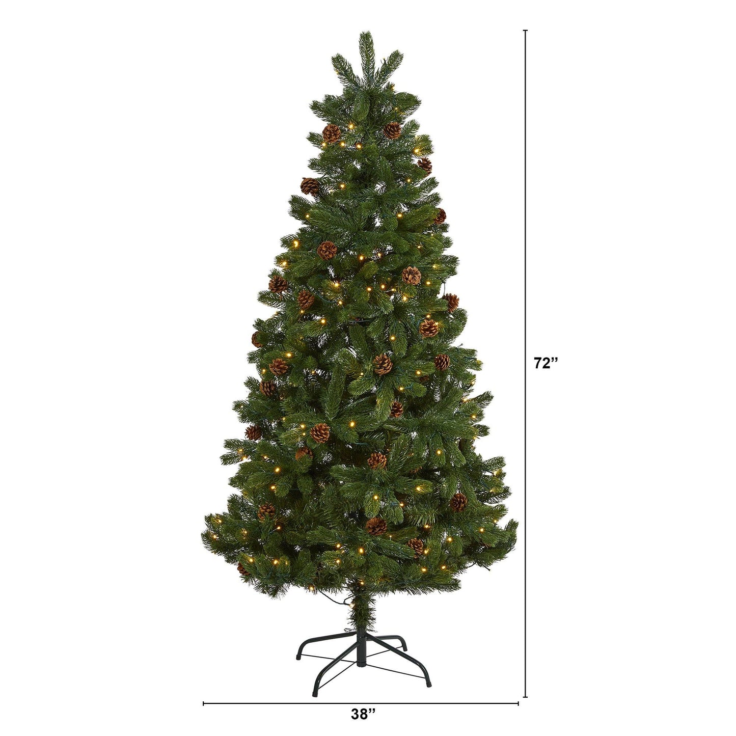 Árbol de Navidad artificial de abeto de las Montañas Rocosas de 6 pies con piñas y 250 luces LED transparentes