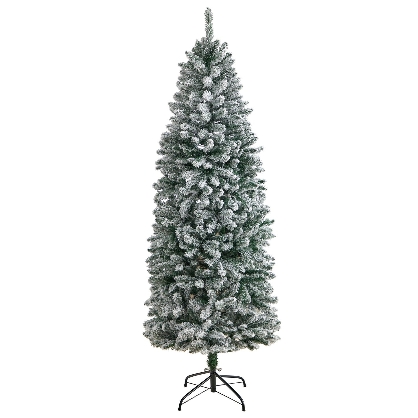 6’ Slim Flocked Montreal Fir Artificial Christmas Tree with 250 White LED Lights and 743 Branches