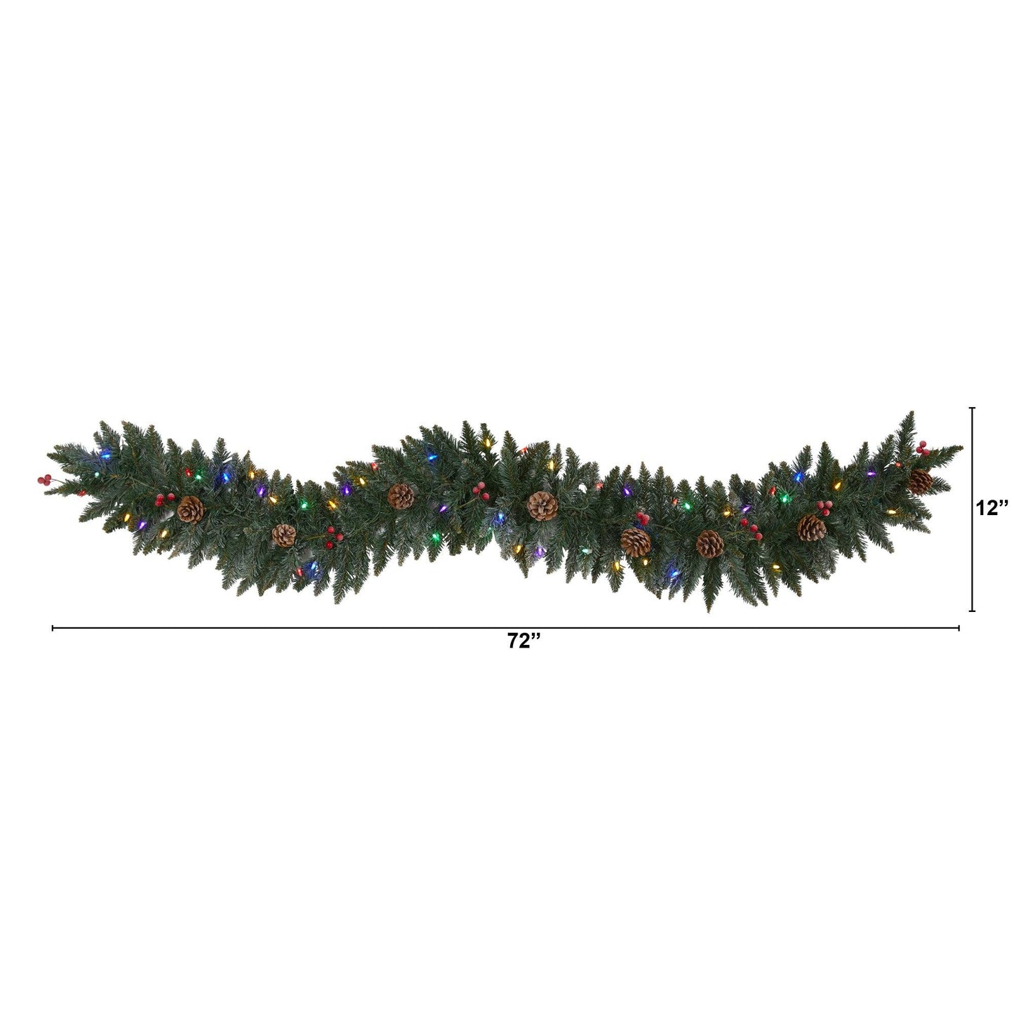 6’ Snow Dusted Artificial Christmas Garland with 50 Multicolored LED Lights Berries and Pinecones - Nearly Natural