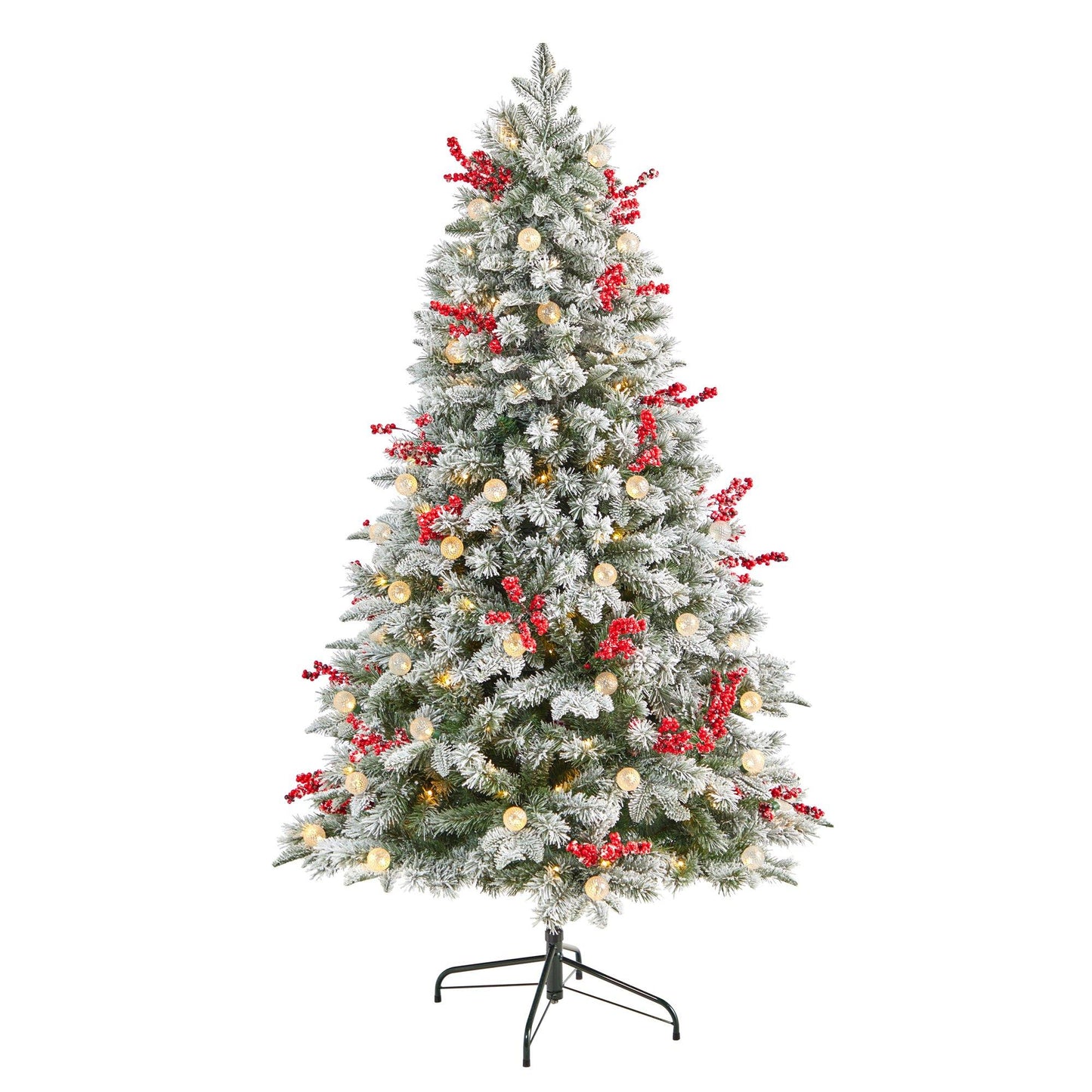 6' Snow Tipped Norwegian Fir Pre-Lit Tree with 200 LED Lights, 50 LED Globe Lights