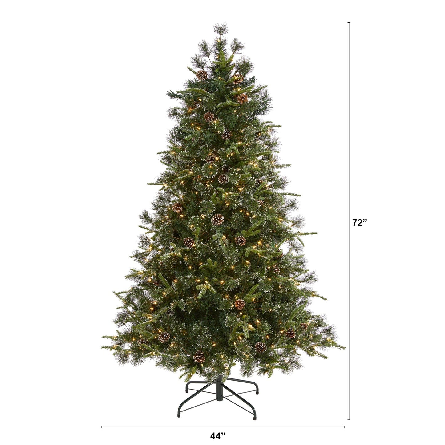 6’ Snowed Tipped Clermont Mixed Pine Artificial Christmas Tree with 250 Clear LED Lights Pine Cones and 1242 Bendable