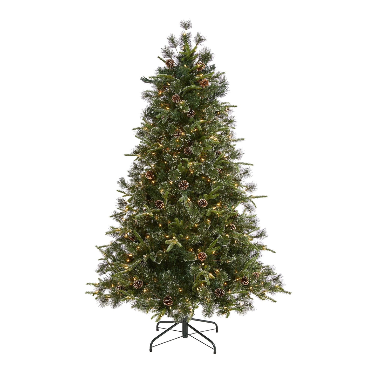 6’ Snowed Tipped Clermont Mixed Pine Artificial Christmas Tree with 250 Clear LED Lights Pine Cones and 1242 Bendable