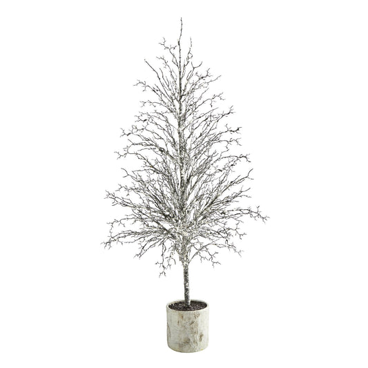 Árbol de Navidad artificial con ramitas nevadas de 6 pies en maceta decorativa