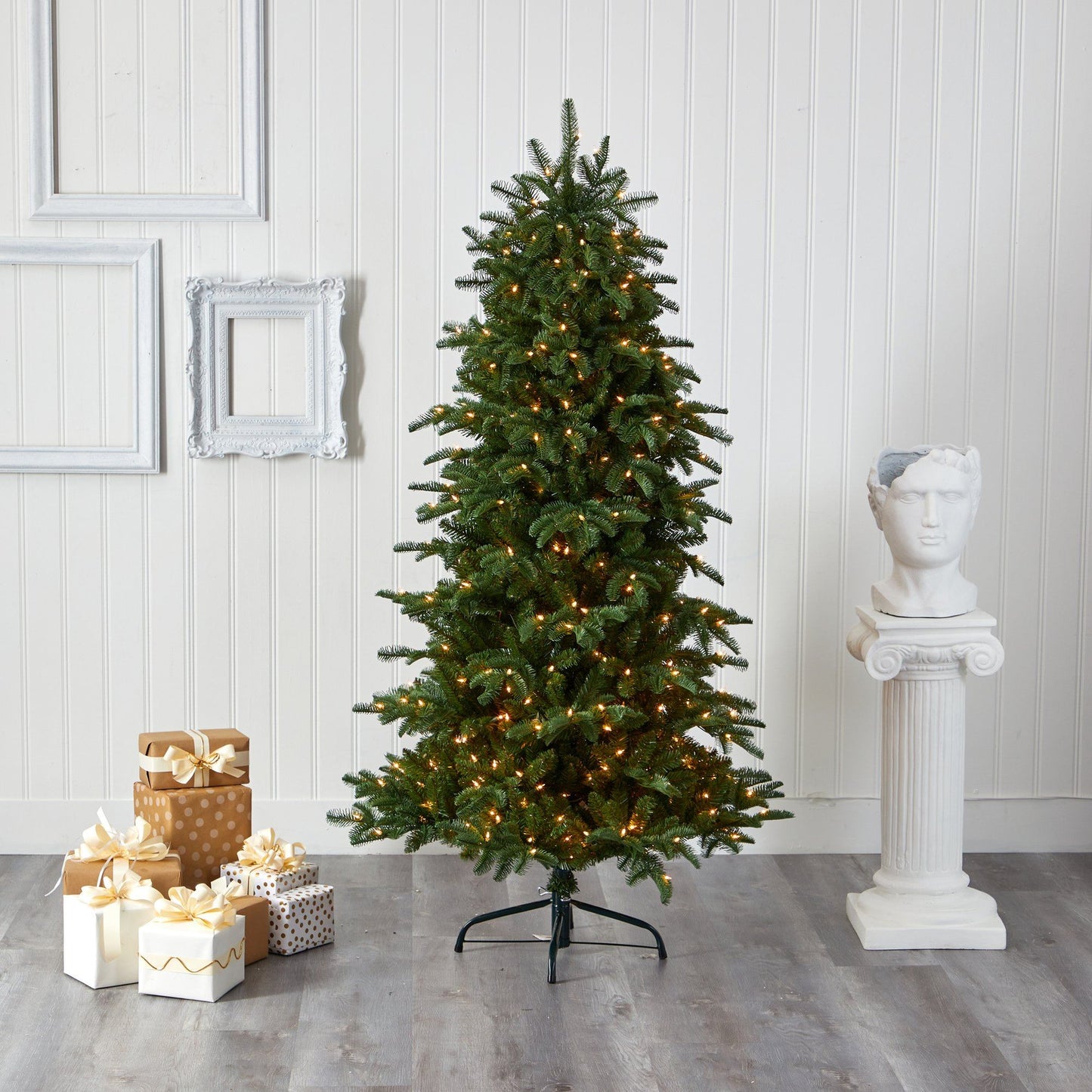 Árbol de Navidad artificial de abeto de Carolina del Sur de 6 pies con 450 luces transparentes y 1598 ramas flexibles