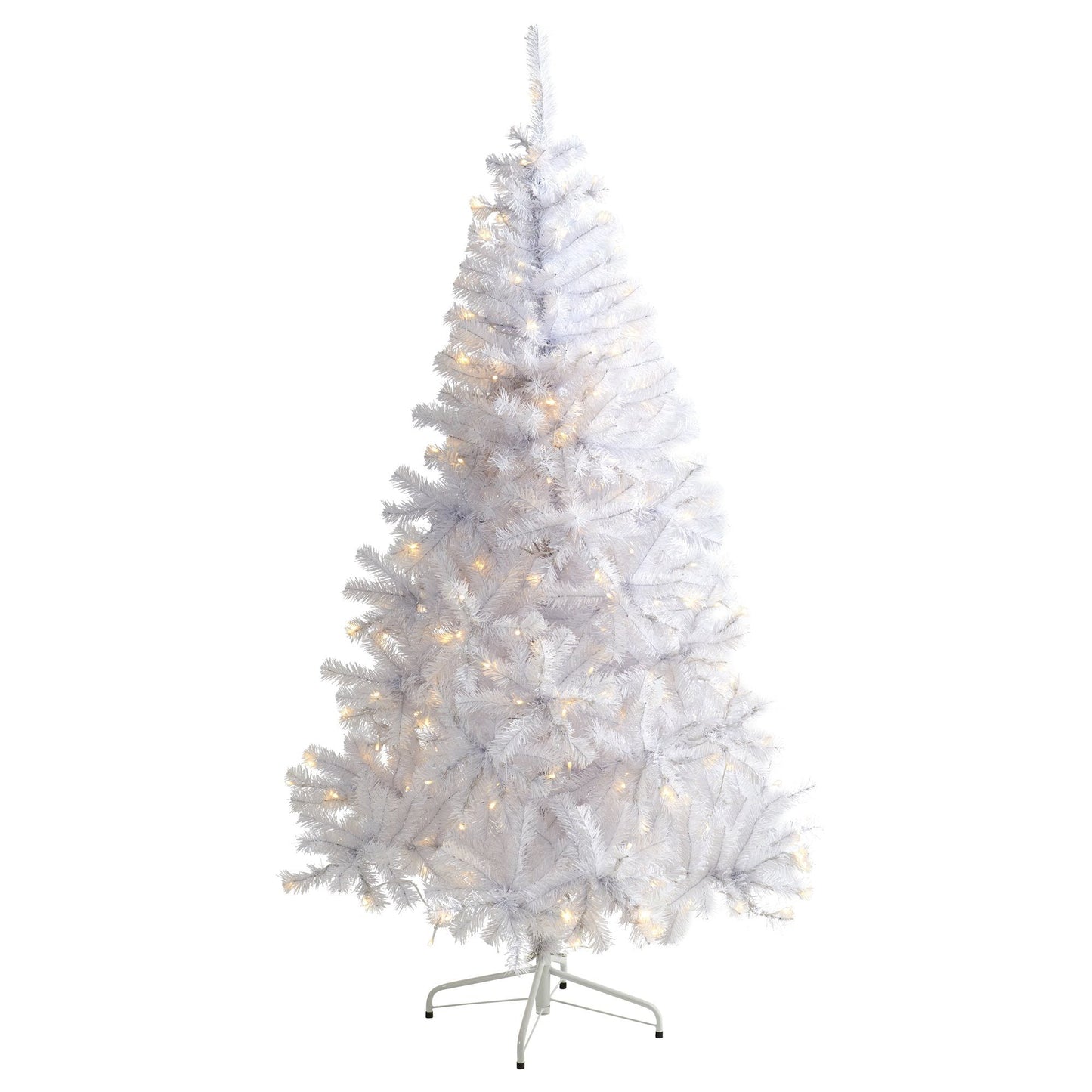 Árbol de Navidad artificial blanco de 6 pies con 680 ramas flexibles y 250 luces LED transparentes