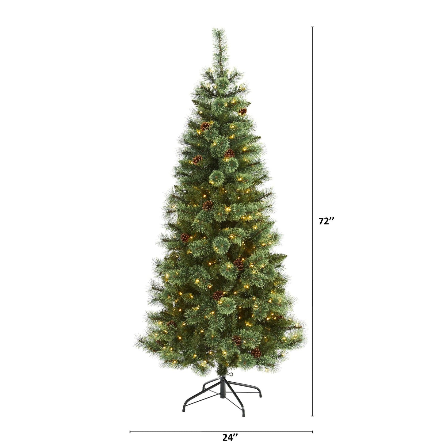 Sapin de Noël artificiel de 6 pi en pin blanc avec 300 lumières LED transparentes et pommes de pin