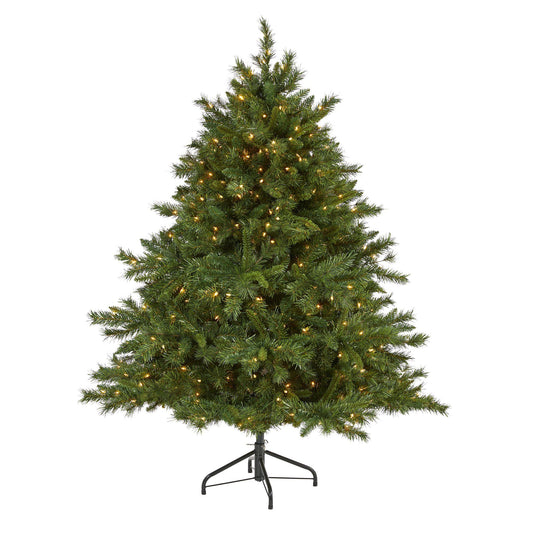 Árbol de Navidad artificial de pino mixto Wyoming de 6 pies con 450 luces transparentes y 1090 ramas flexibles