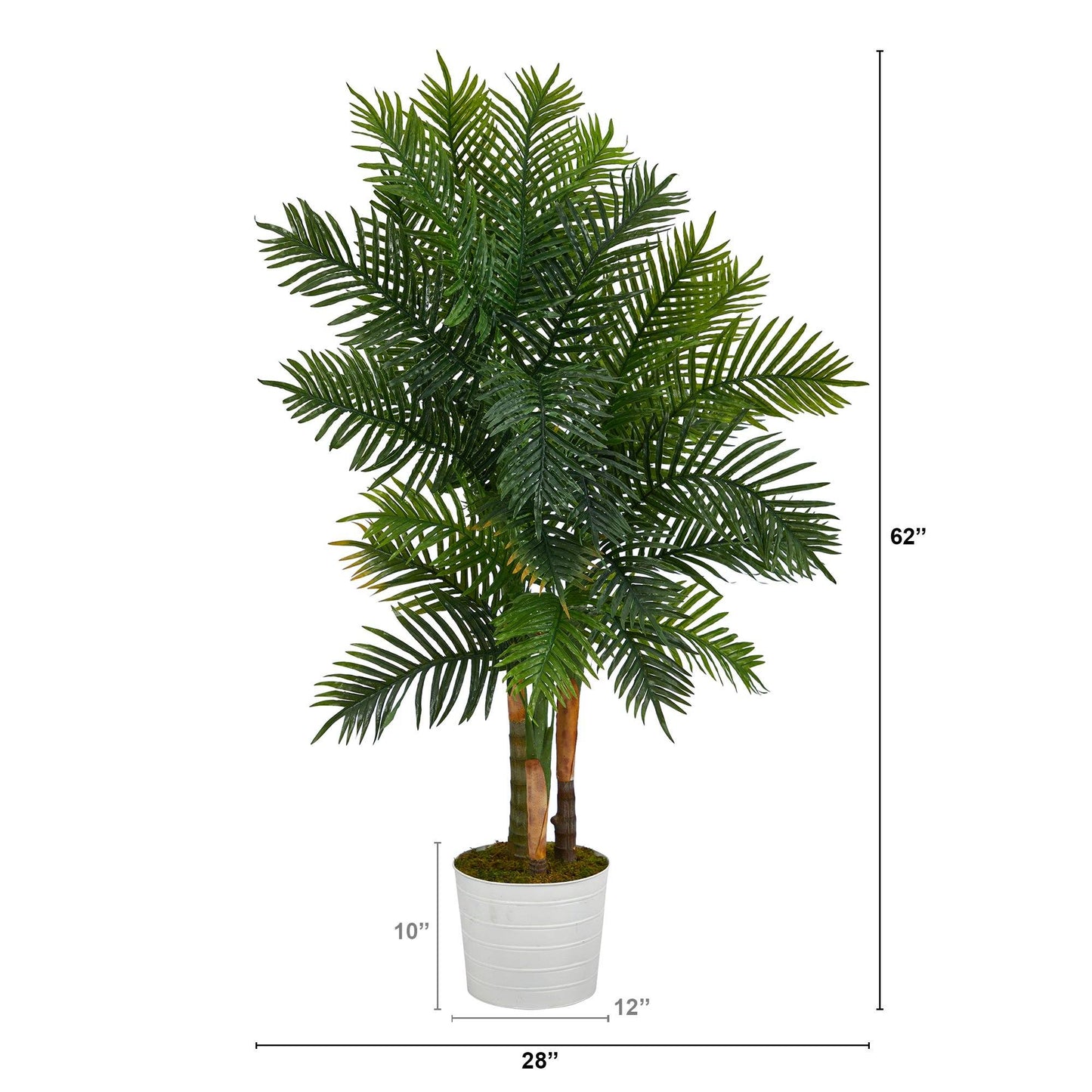 Palmera areca artificial de 62" en macetero de hojalata blanca (tacto real)