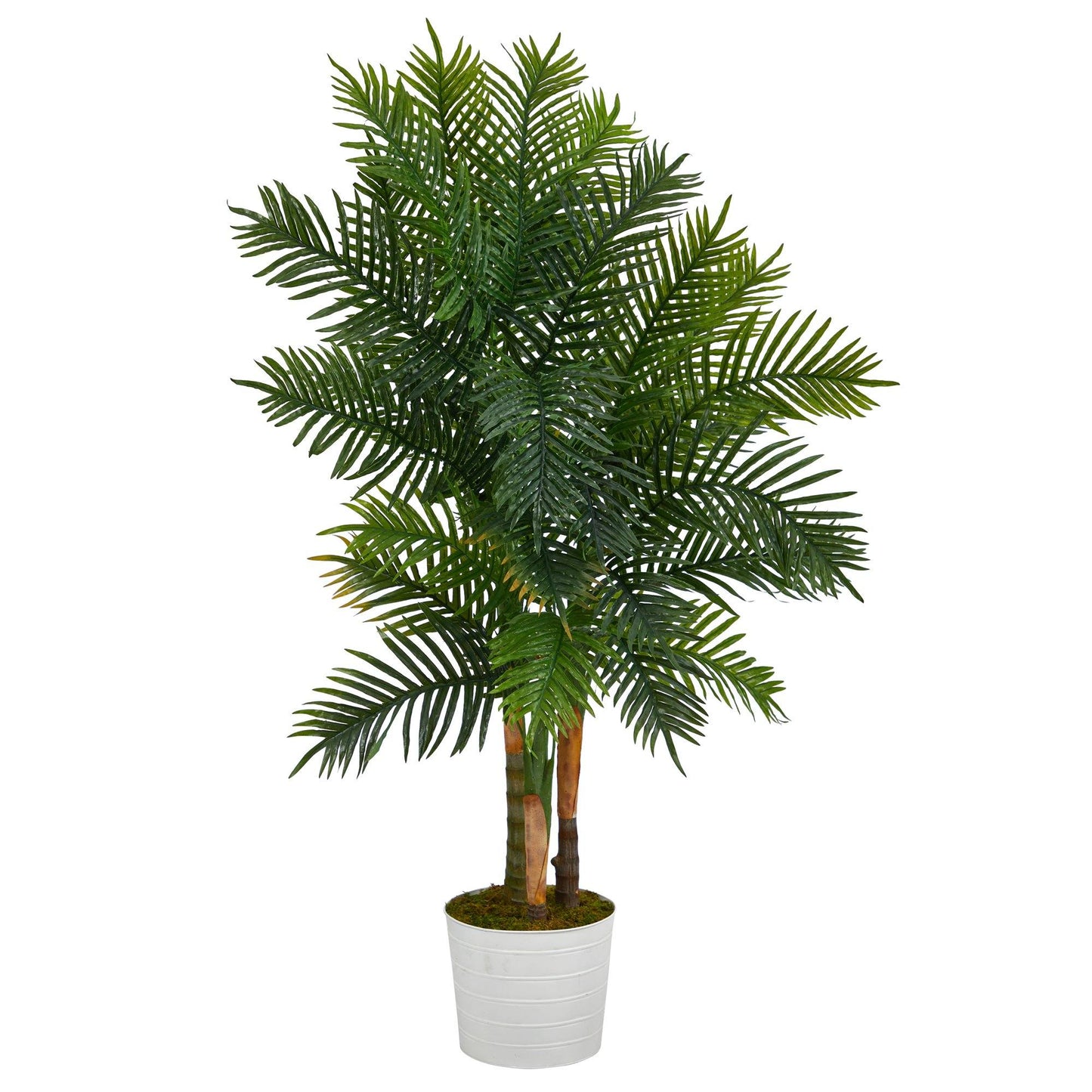 Palmera areca artificial de 62" en macetero de hojalata blanca (tacto real)