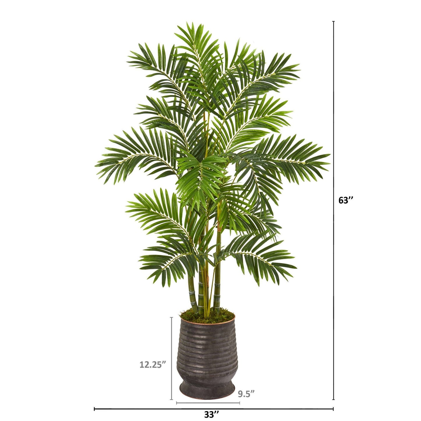 63” Areca Palm Artificial Tree in Ribbed Metal Planter