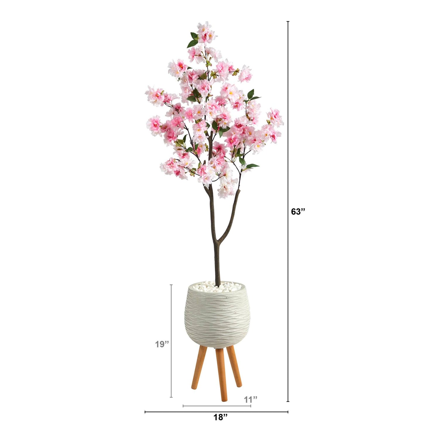 63” Cherry Blossom Artificial Tree in White Planter with Stand