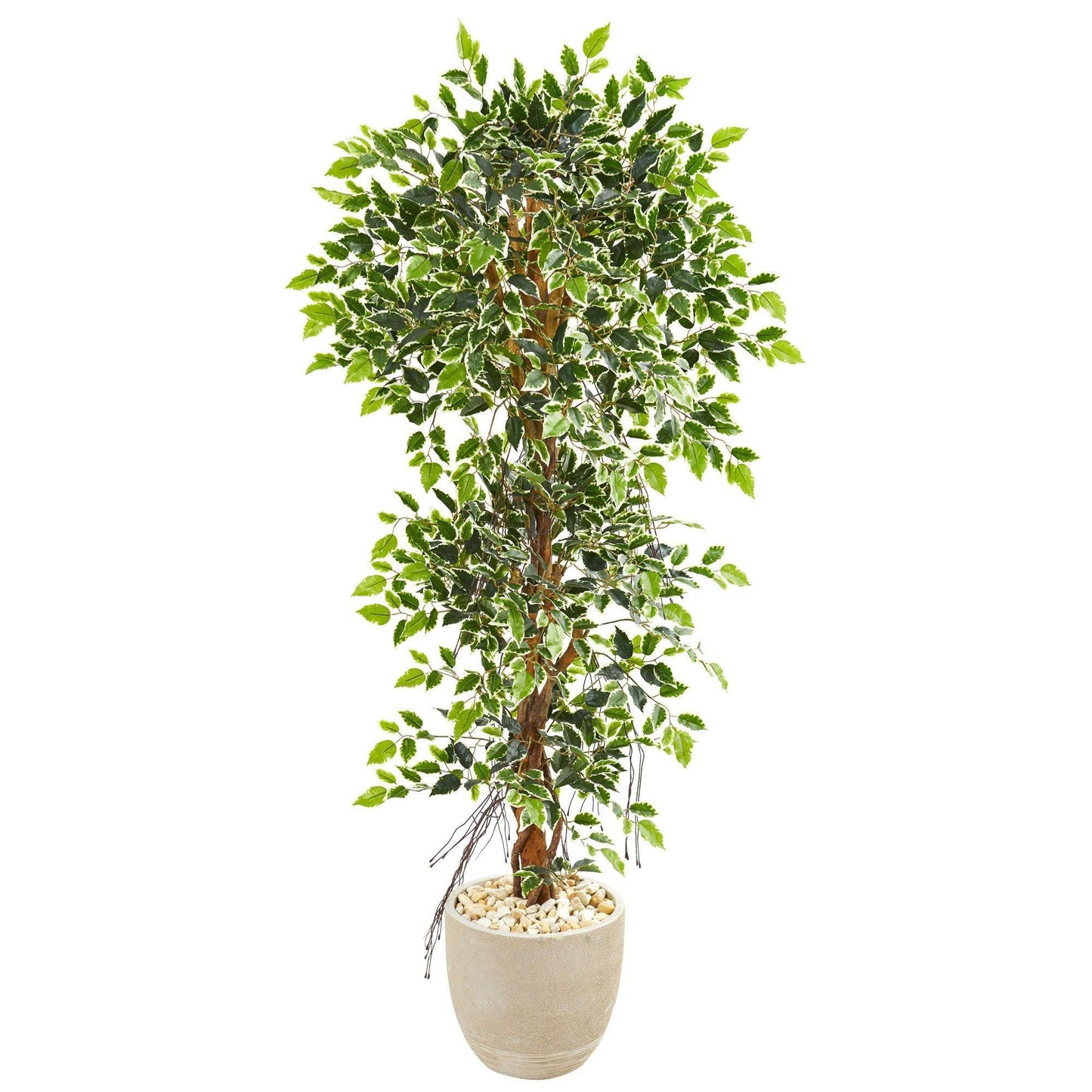 Árbol ficus artificial elegante de 63” en macetero de piedra arenisca