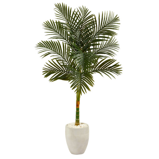 Palmera artificial de caña dorada de 63” en macetero blanco