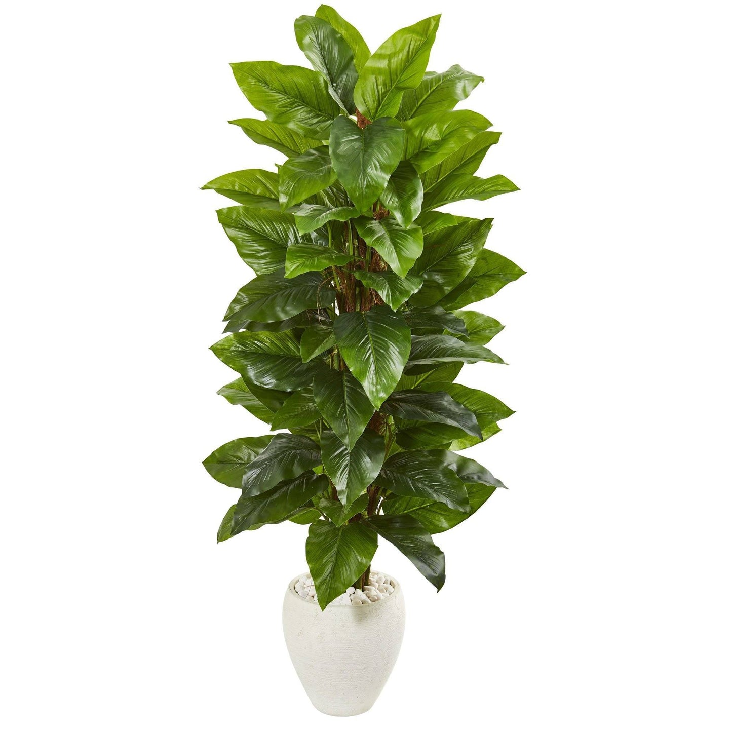 63” Large Leaf Philodendron Artificial Plant in White Planter (Real Touch)