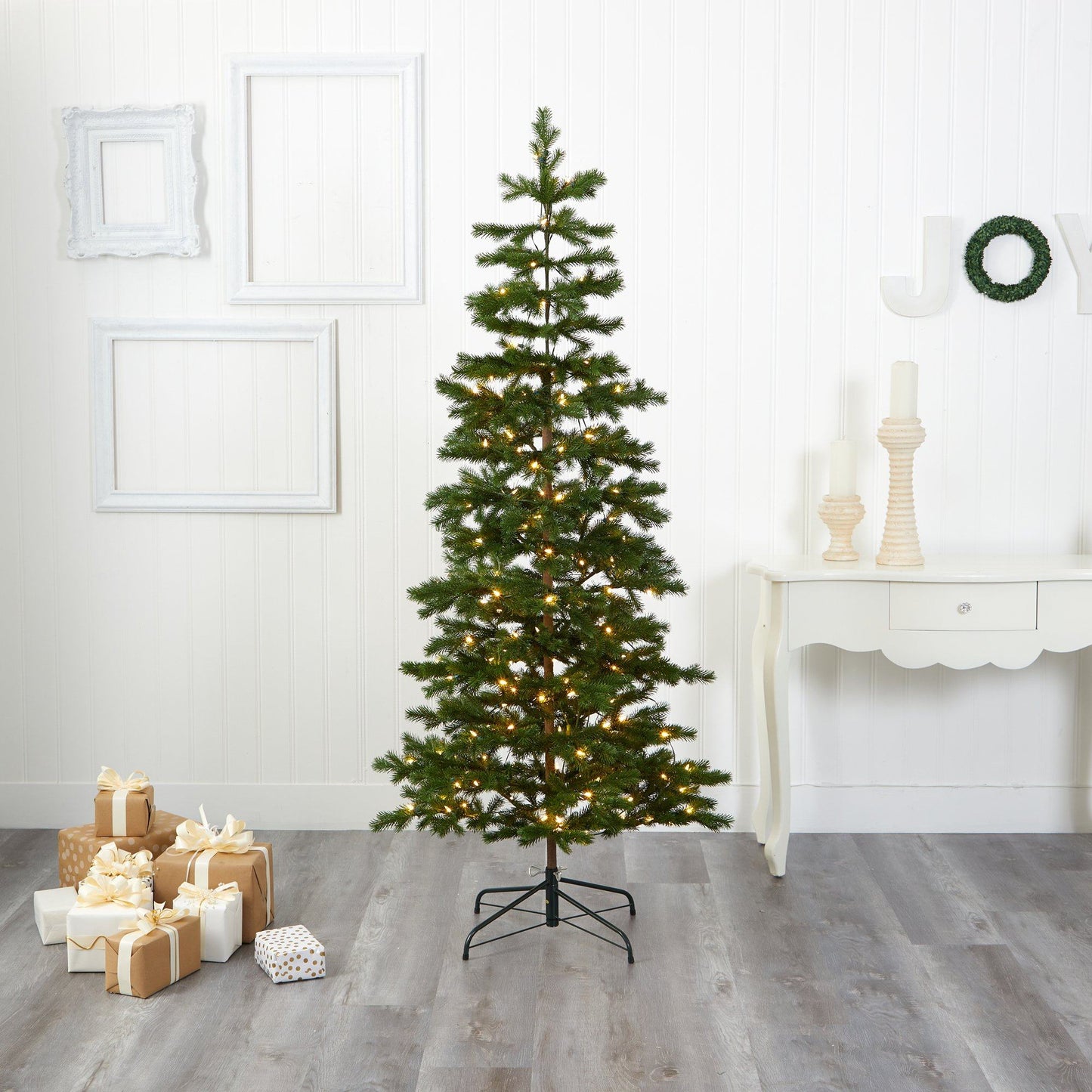 Árbol de Navidad artificial Big Sky Spruce de 6,5 pies con 200 luces LED transparentes y cálidas (multifunción) y 265 ramas flexibles