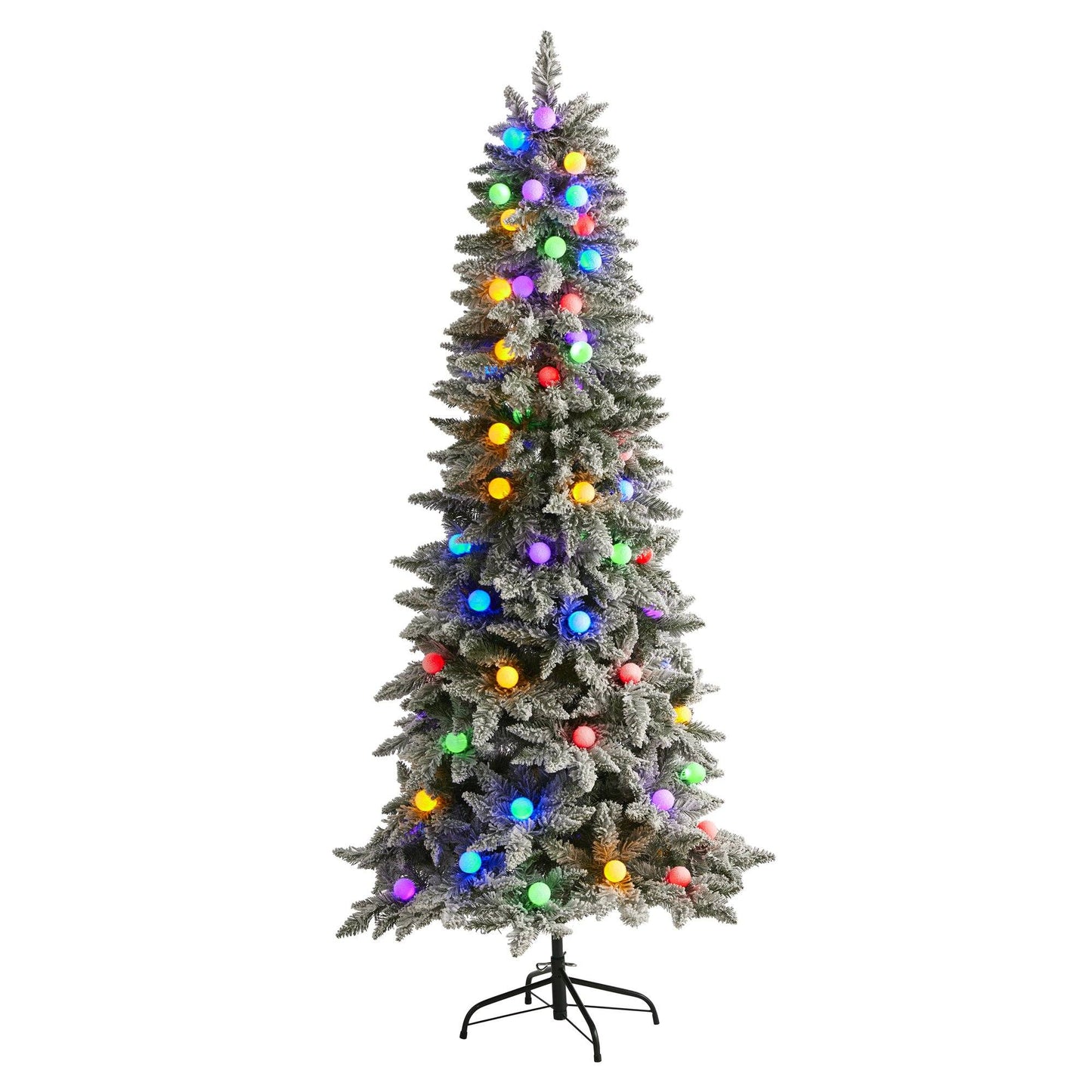 Sapin de Noël artificiel floqué de 6,5 pi de la Colombie-Britannique avec 75 bulbes globe multicolores et 679 branches pliables