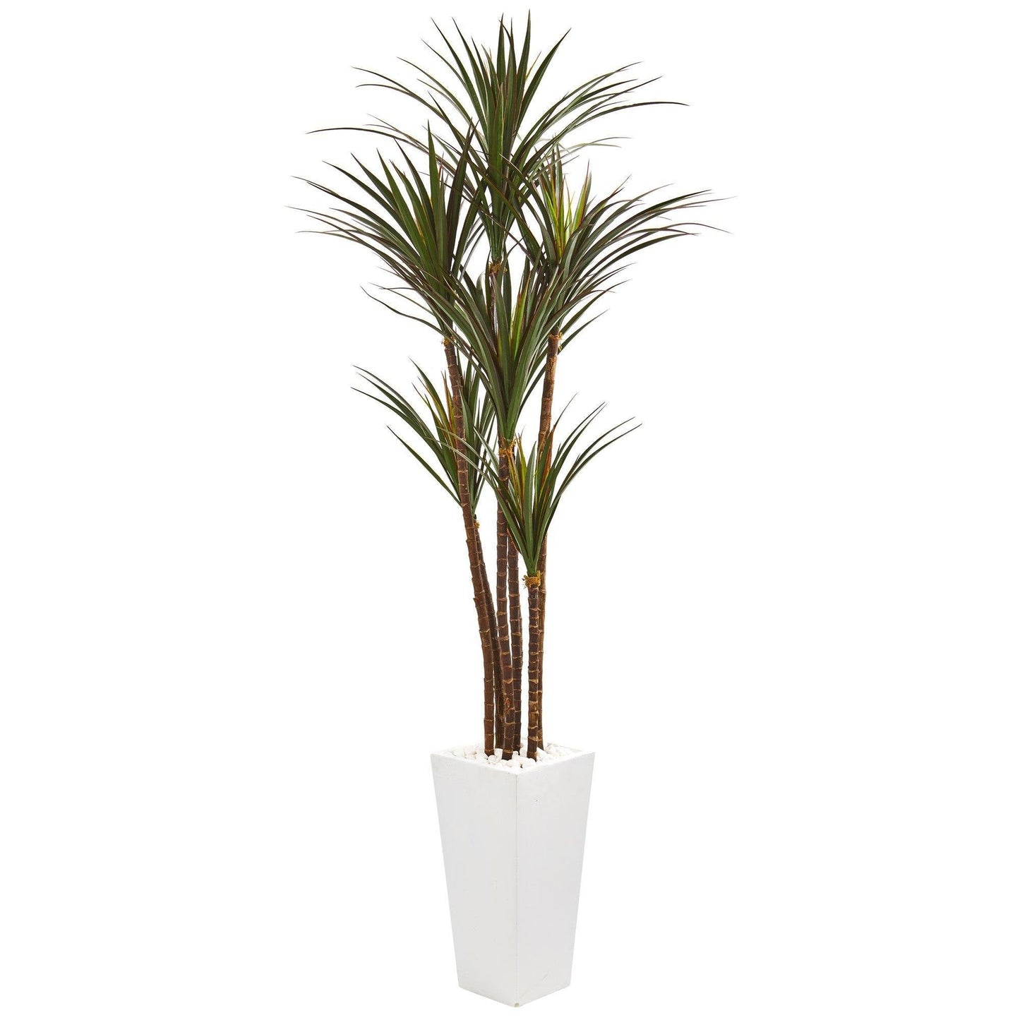 Yucca artificiel géant de 6,5 pi dans une jardinière blanche pour l'intérieur et l'extérieur