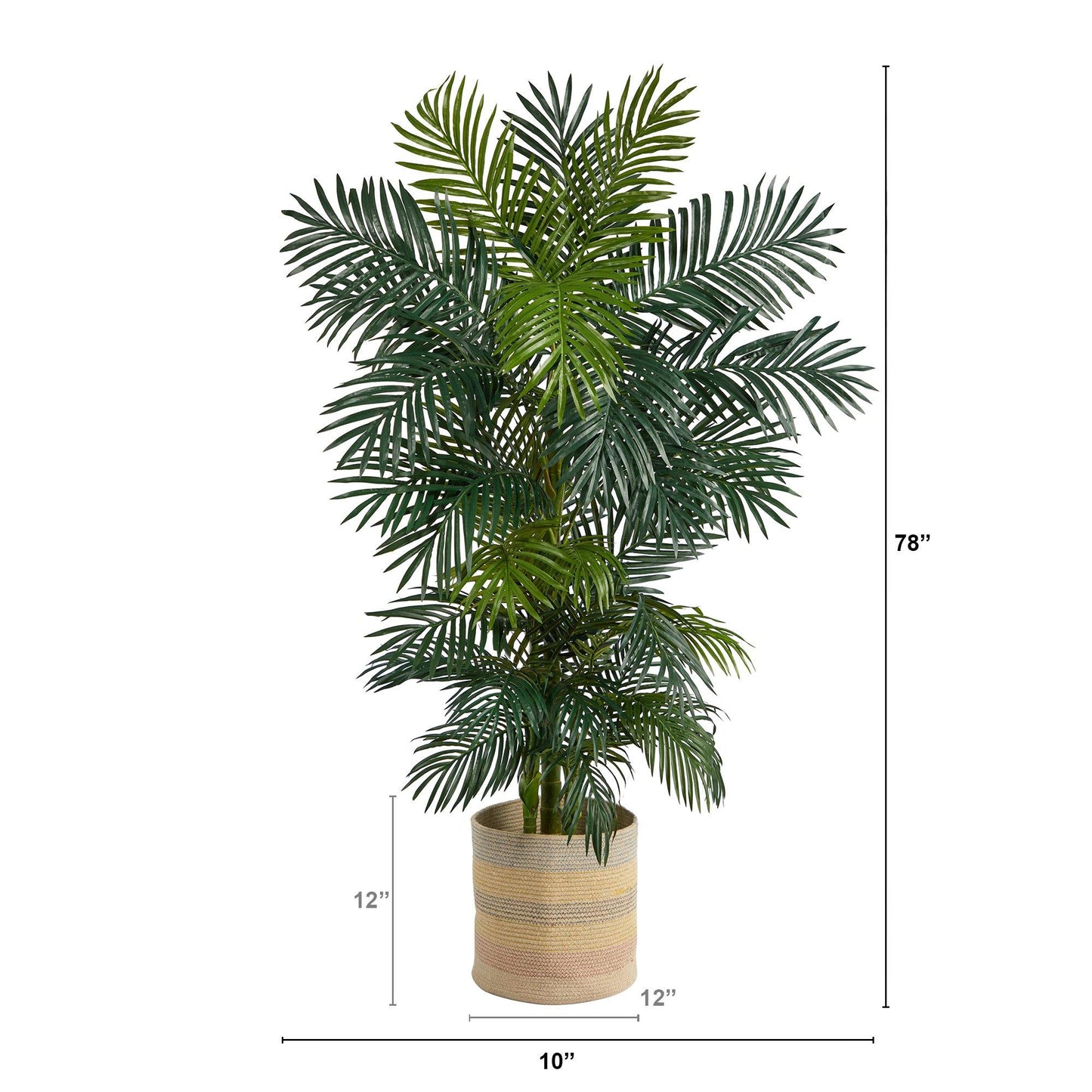 6.5' Golden Cane Artificial Palm Tree in Handmade Natural Cotton Multicolored Woven Planter