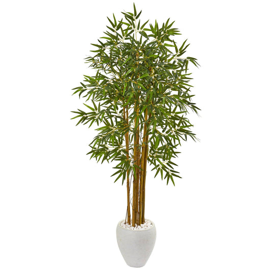 65” Multi Bambusa Bamboo Artificial Tree in White Planter