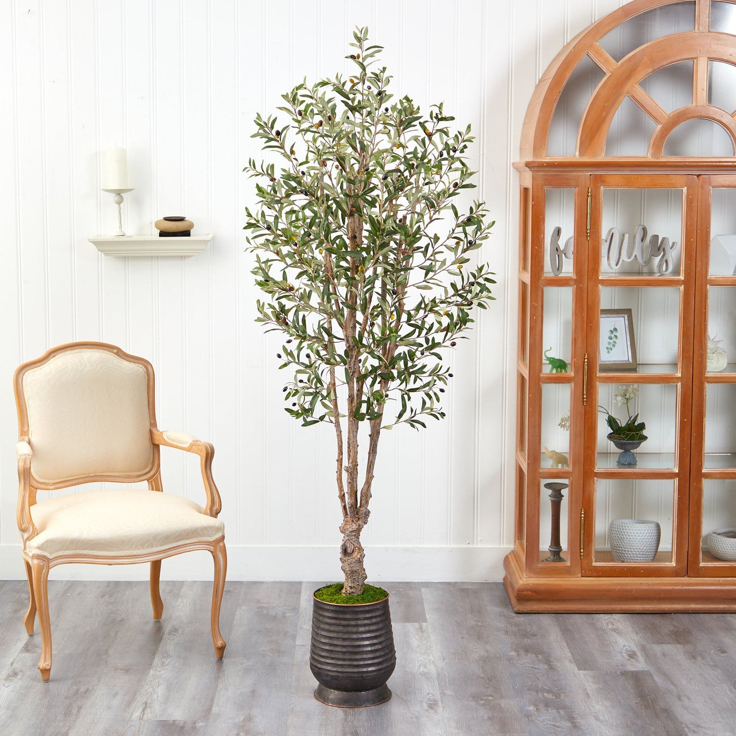 6.5’ Olive Artificial Tree in Ribbed Metal Planter