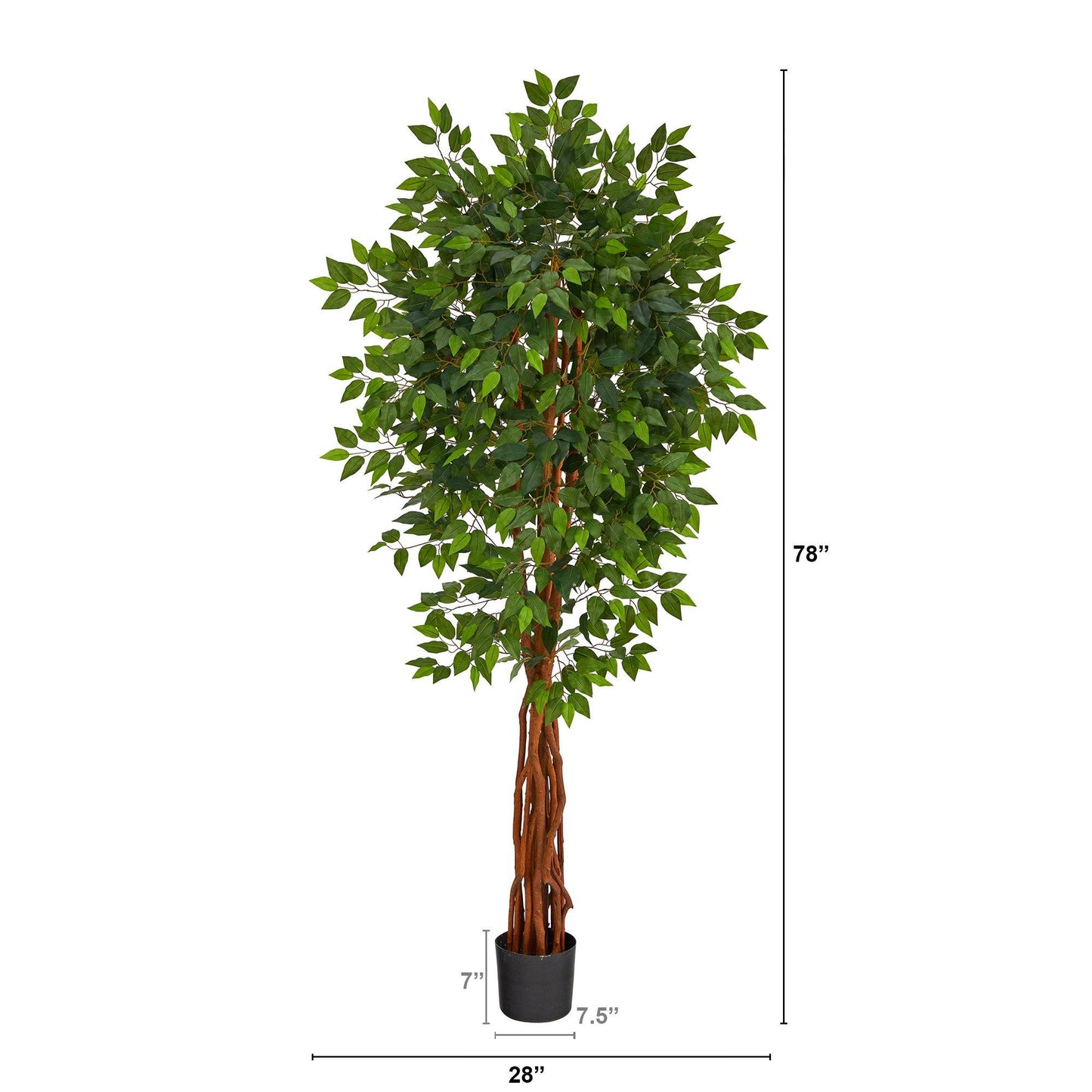 Árbol ficus artificial de lujo de 6,5 pies con tronco natural