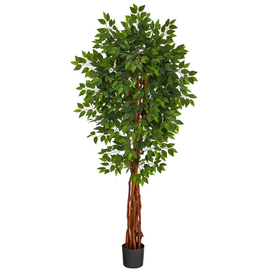 Árbol ficus artificial de lujo de 6,5 pies con tronco natural