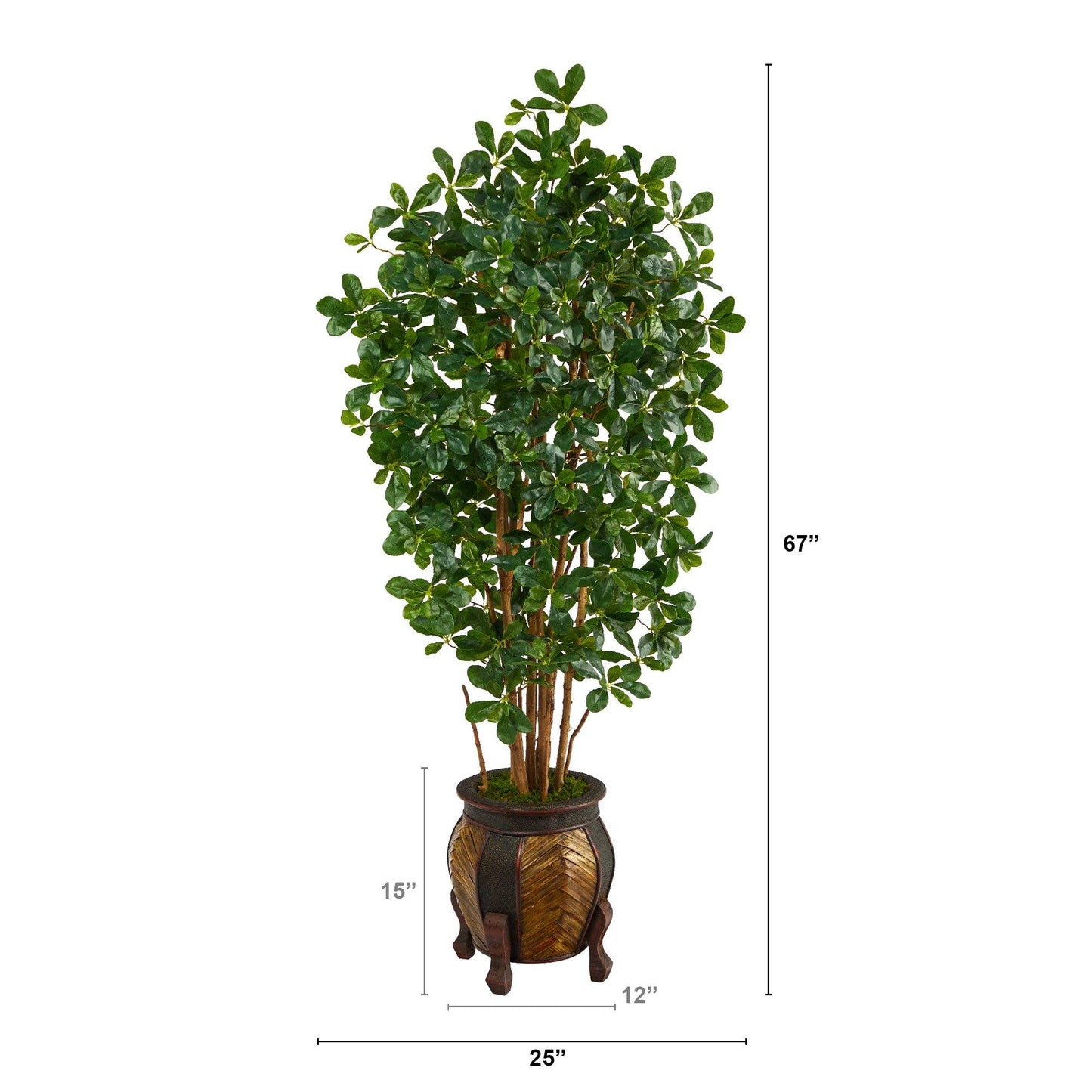 67” Black Olive Artificial Tree with 1365 Bendable Leaves in Decorative Planter