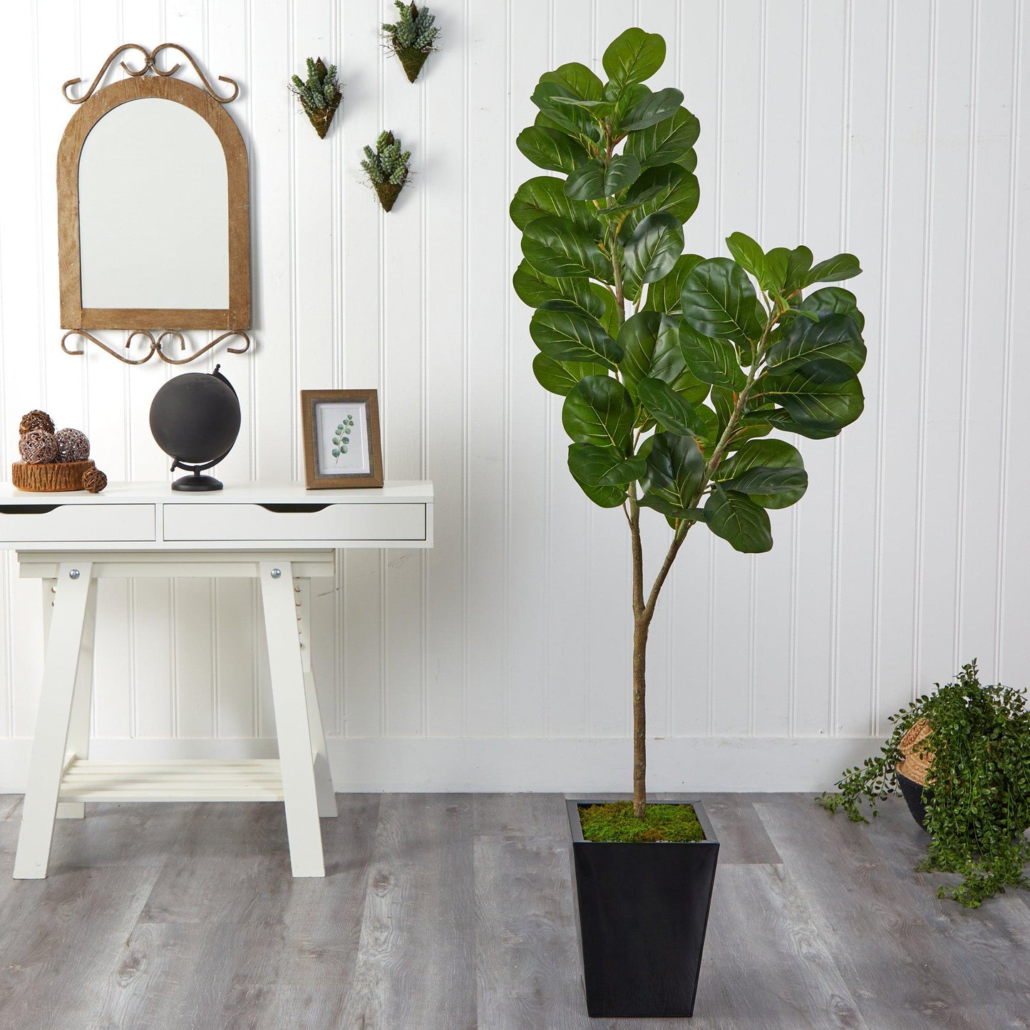 68” Fiddle leaf Fig Artificial Tree in Black Metal Planter