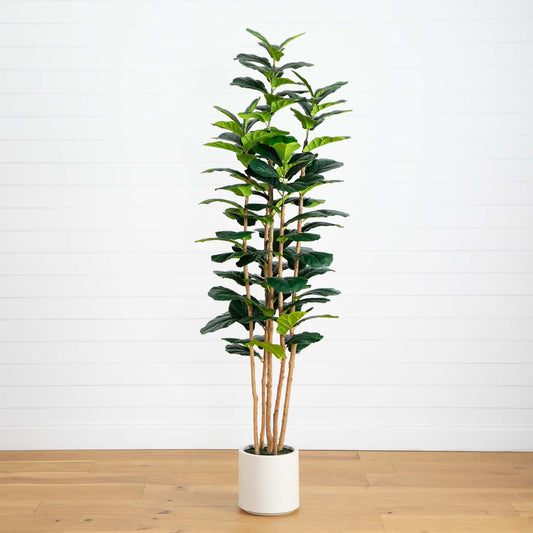 7’ Artificial Fiddle Leaf Tree in Decorative White Planter