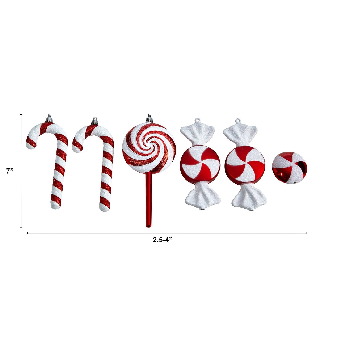 7” Assorted Candy Cane Holiday Christmas Deluxe Shatterproof Ornament Set of 6