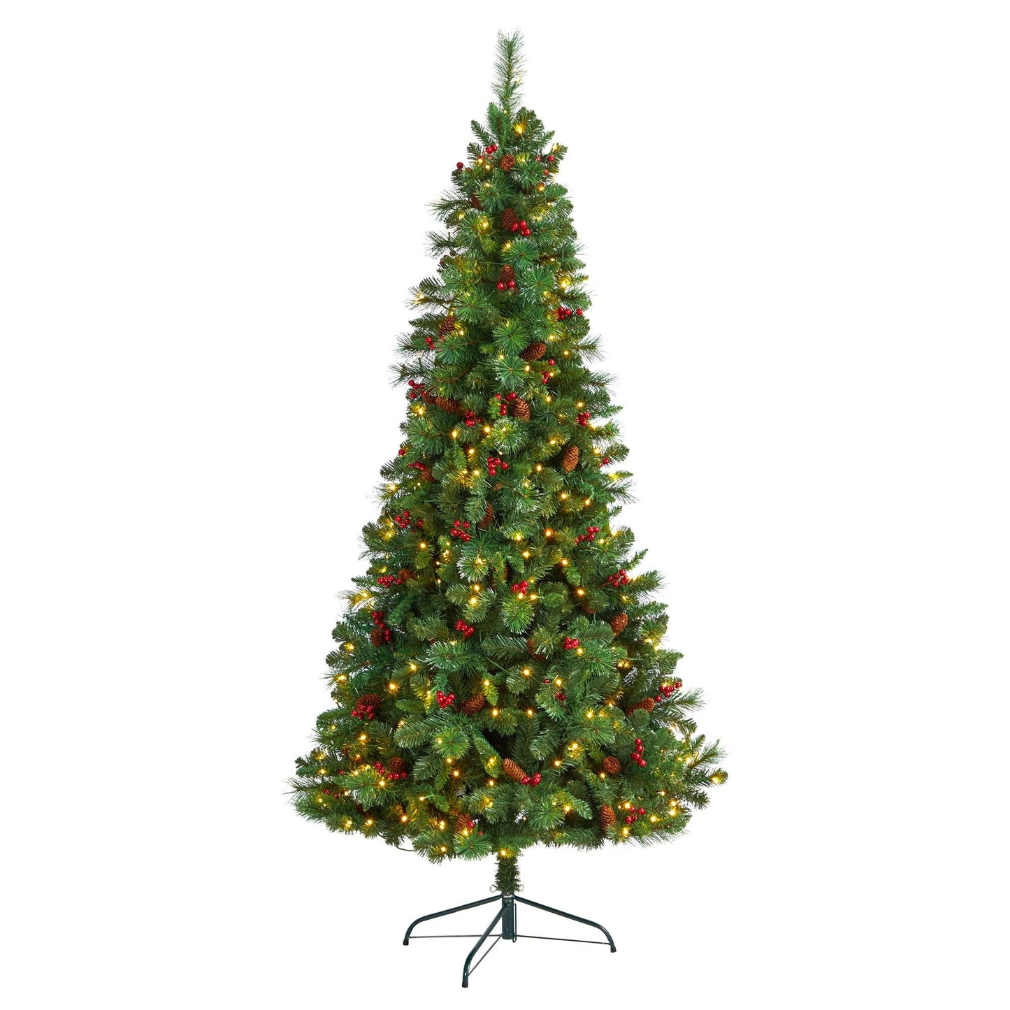 7’ Flat Back Montreal Mountain Artificial Christmas Tree with Pine Cones and Berries