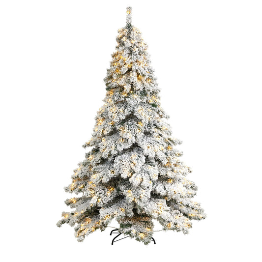 Sapin de Noël autrichien floqué de 7 pi avec 400 lumières LED blanc chaud et 1063 branches pliables