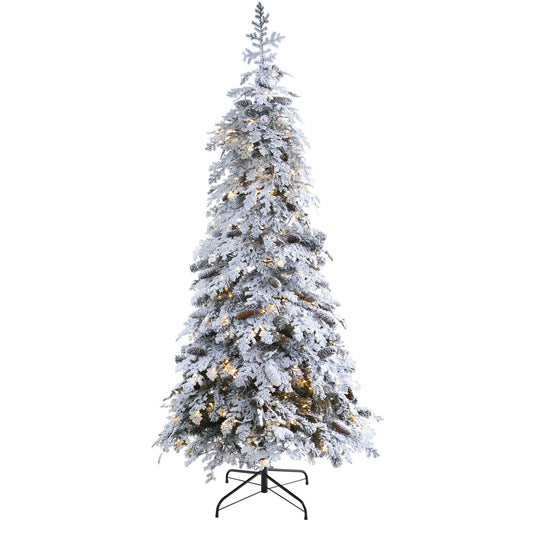 Árbol de Navidad artificial de abeto Montana con hojas caídas y 7 pies de alto, con piñas y 400 luces LED