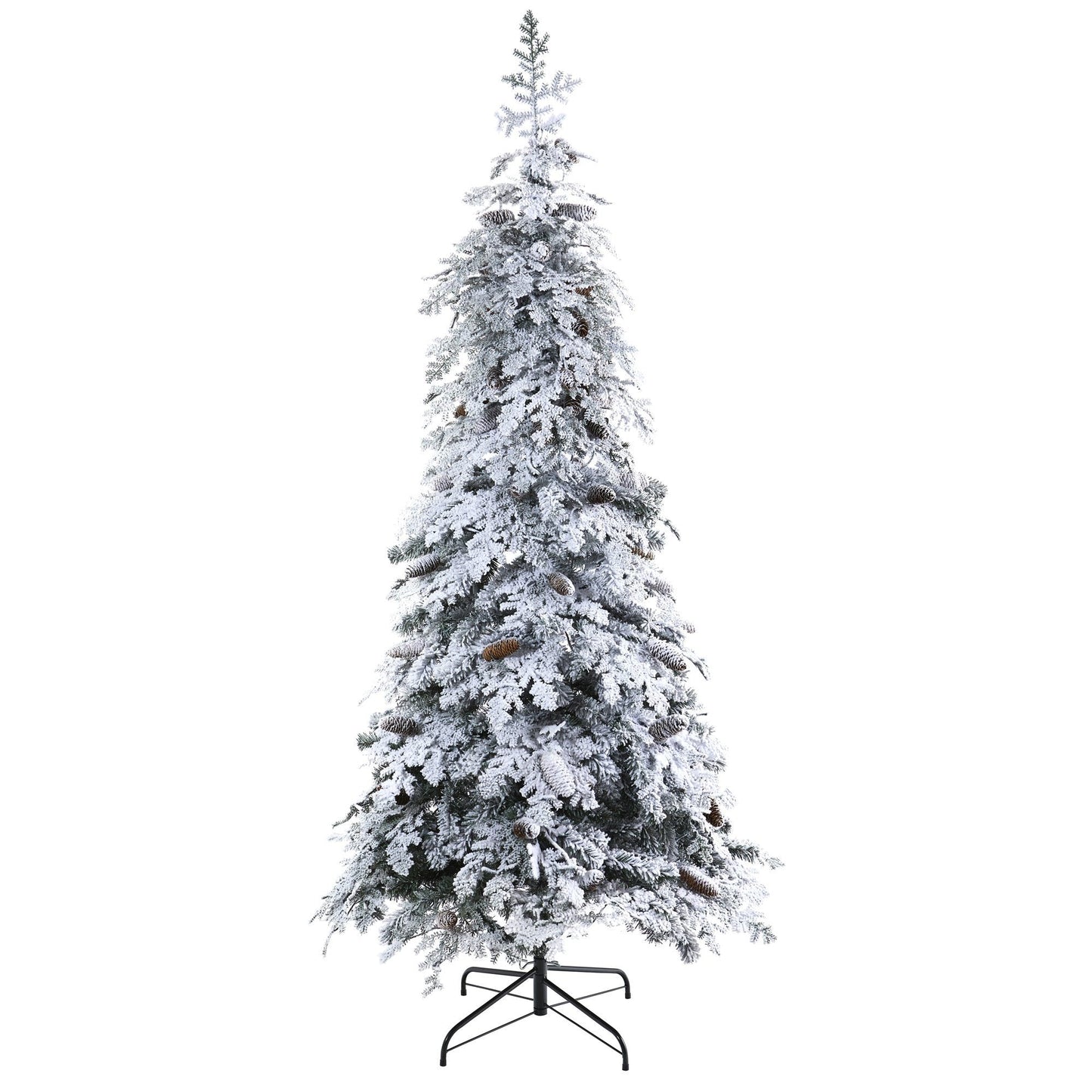 Árbol de Navidad artificial de abeto Montana con hojas caídas y 7 pies de alto, con piñas y 400 luces LED