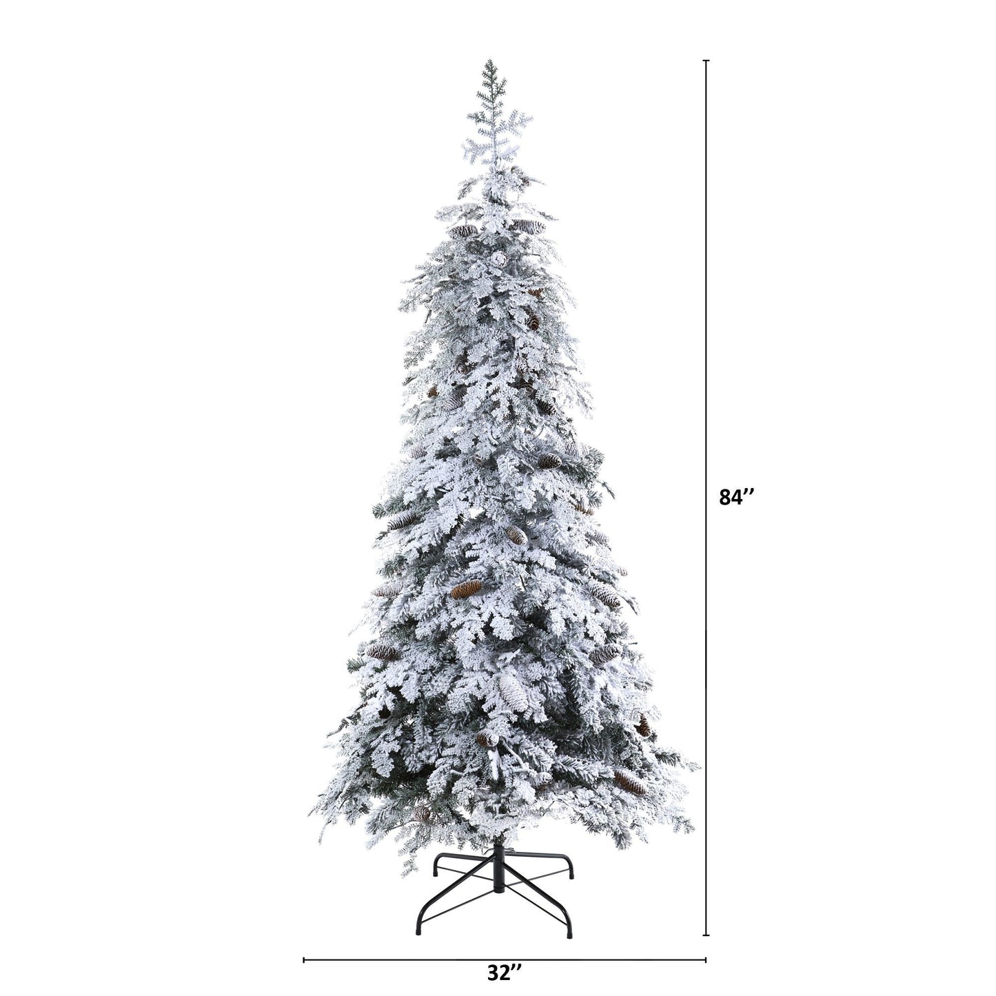 Árbol de Navidad artificial de abeto Montana con hojas caídas y 7 pies de alto, con piñas y 400 luces LED