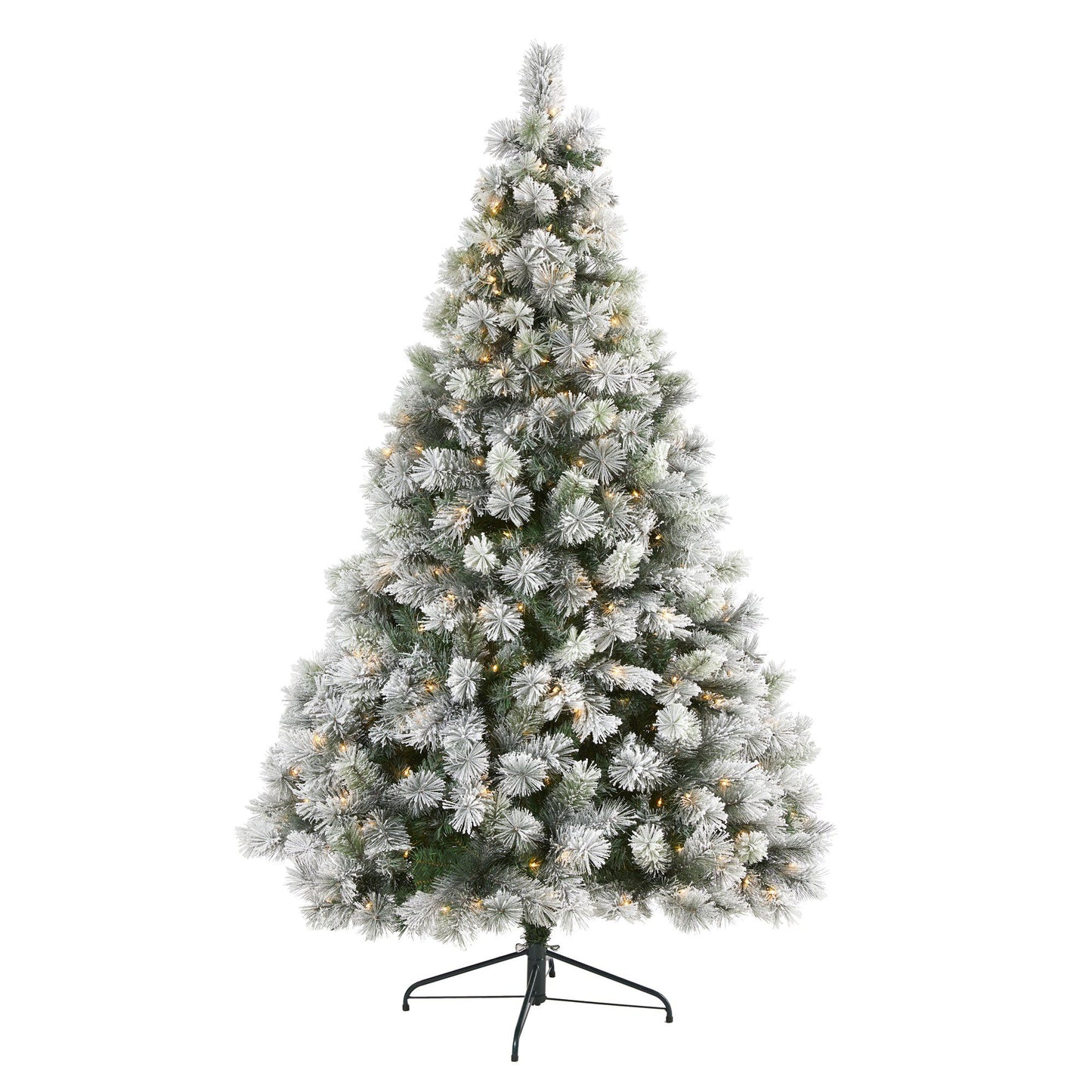 Árbol de Navidad artificial de pino de Oregón flocado de 7 pies con 400 luces transparentes y 834 ramas flexibles