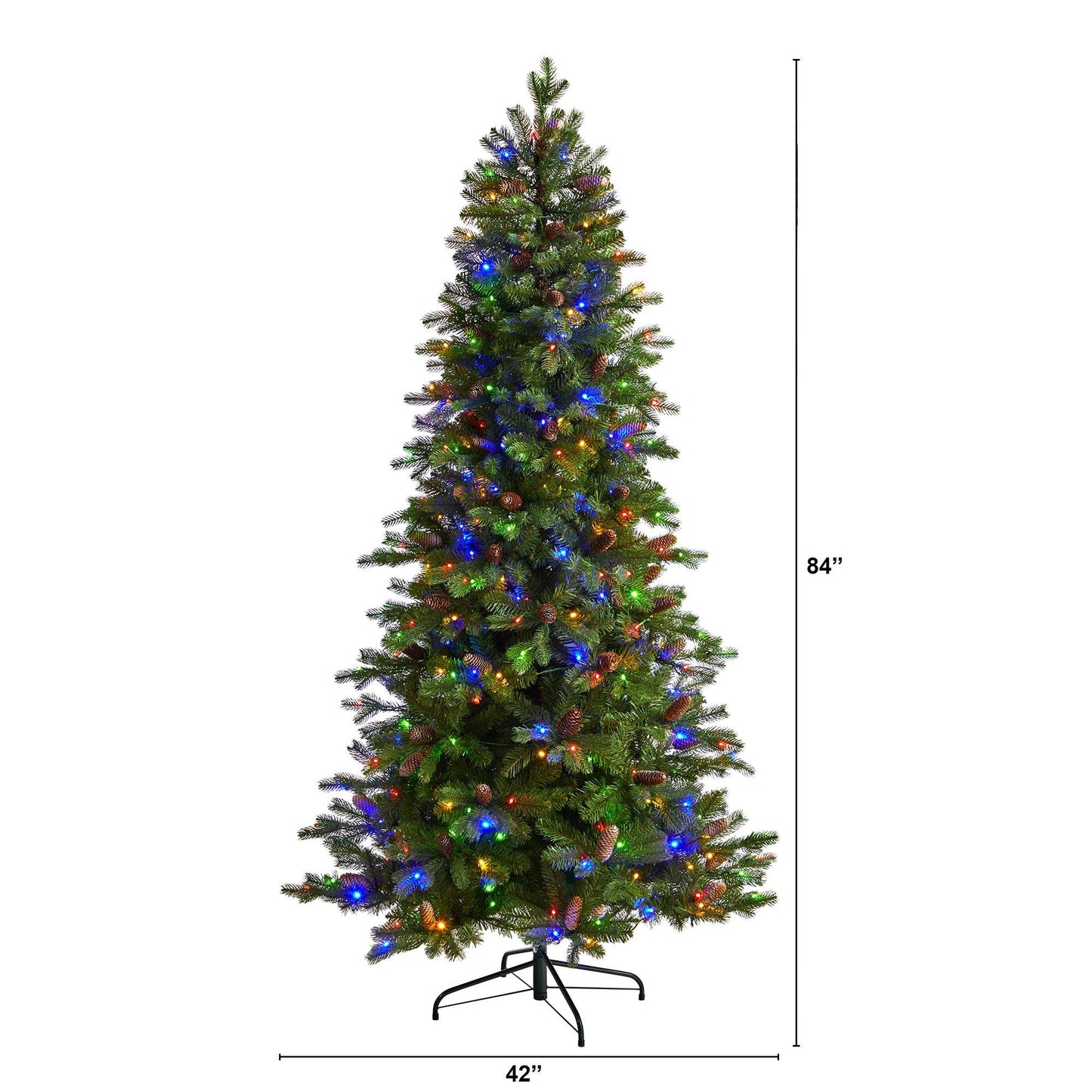 Árbol de Navidad artificial de abeto Fraser de 7 pies con 300 luces LED multicolores y 1179 ramas flexibles