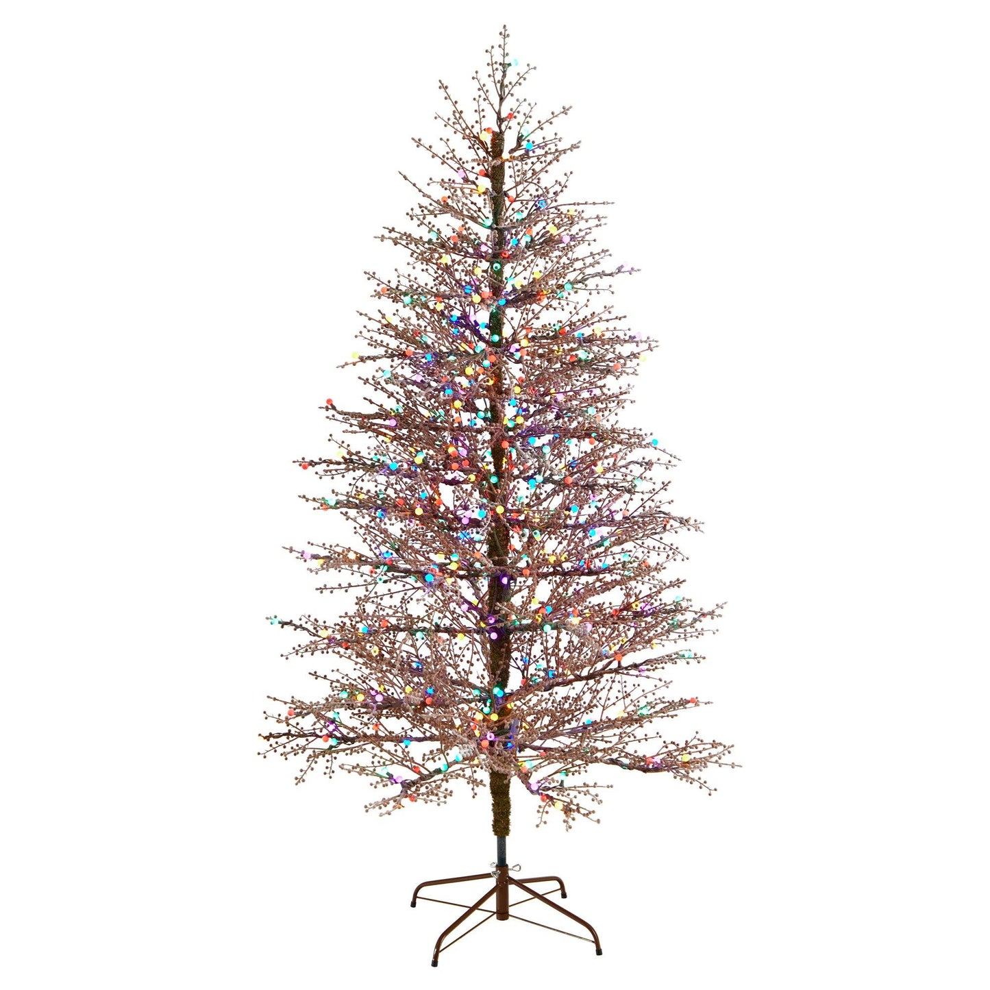 Sapin de Noël en branches de baies givrées de 7 pi avec 450 lumières LED multicolores en forme de boule de gomme et 1192 branches pliables