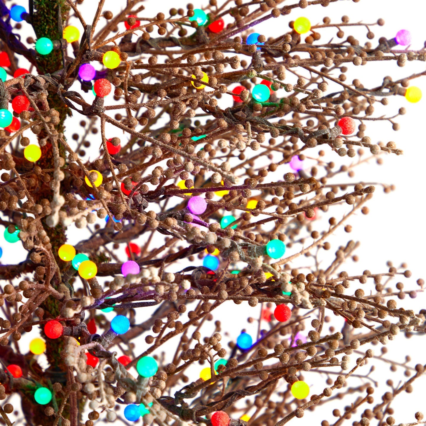 Sapin de Noël en branches de baies givrées de 7 pi avec 450 lumières LED multicolores en forme de boule de gomme et 1192 branches pliables