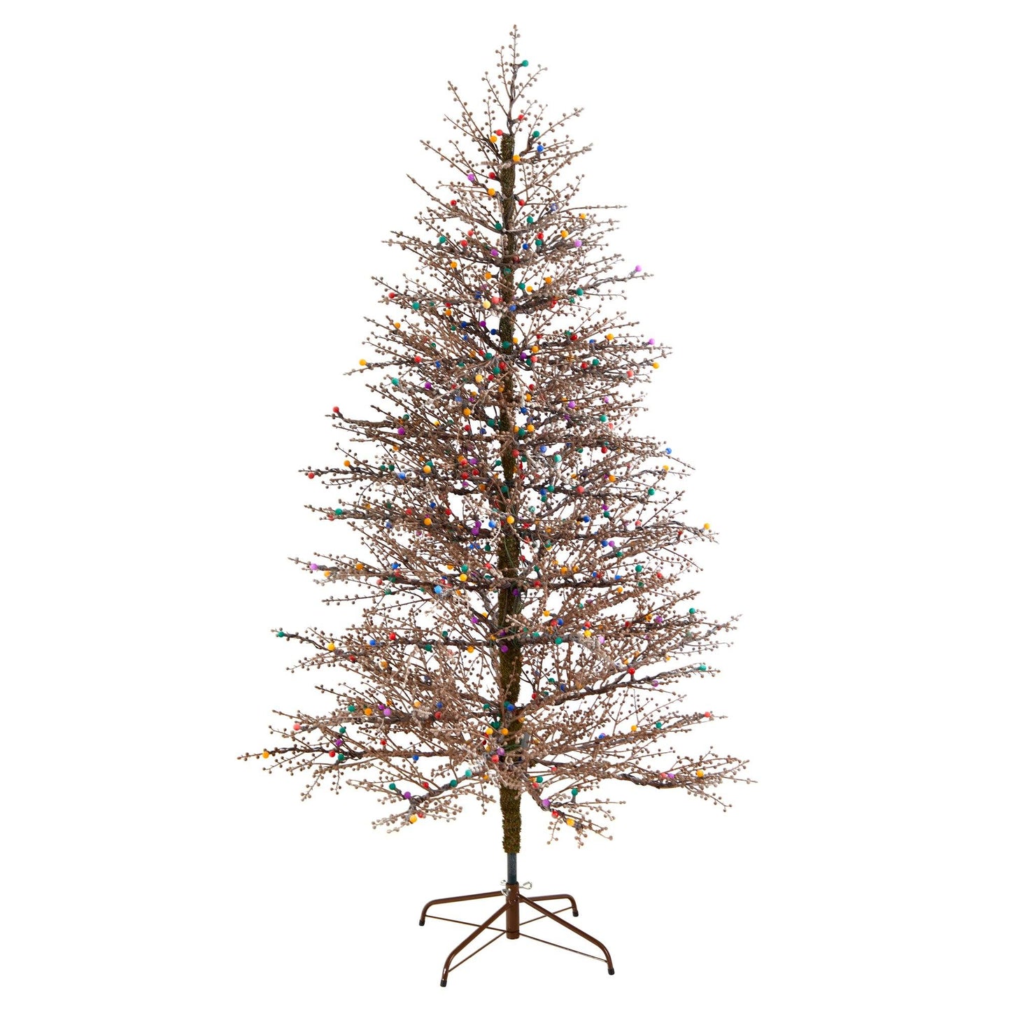 Sapin de Noël en branches de baies givrées de 7 pi avec 450 lumières LED multicolores en forme de boule de gomme et 1192 branches pliables