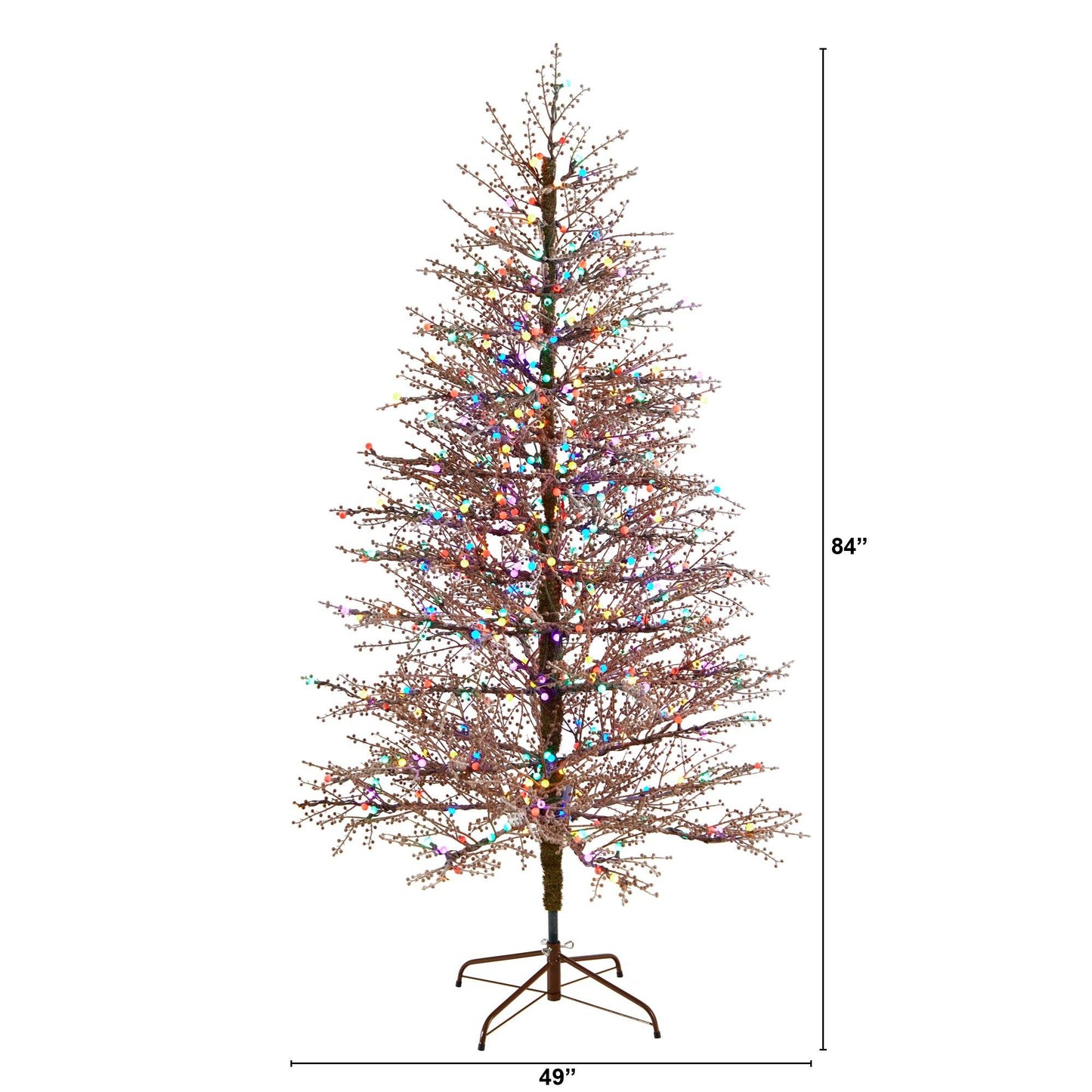 Sapin de Noël en branches de baies givrées de 7 pi avec 450 lumières LED multicolores en forme de boule de gomme et 1192 branches pliables